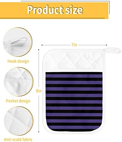 Halloween Purple Striped Potholders Set of 5 with Hanging Loops