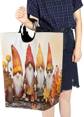 Collapsible Storage Hamper with Handles Autumn Gnomes Design Waterproof Durable