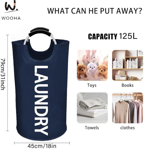 WOOHA 125L Collapsible Laundry Hamper for Bedroom Closet Bathroom