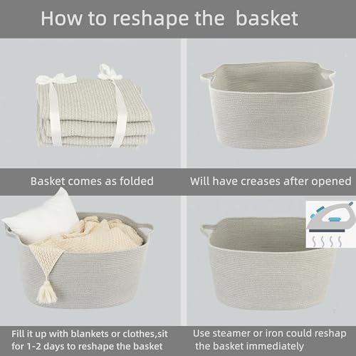 Large Cotton Rope Rectangle Storage Basket for Blankets and Toys