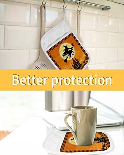 Trick or Treat Halloween flying witch pot holders