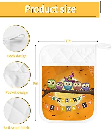 Halloween Cute Owl Bird Pot Holder Set with Pocket