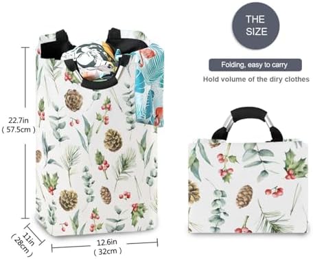 Collapsible Laundry Basket with Handles Waterproof Nursery Storage Christmas Pinecone Design