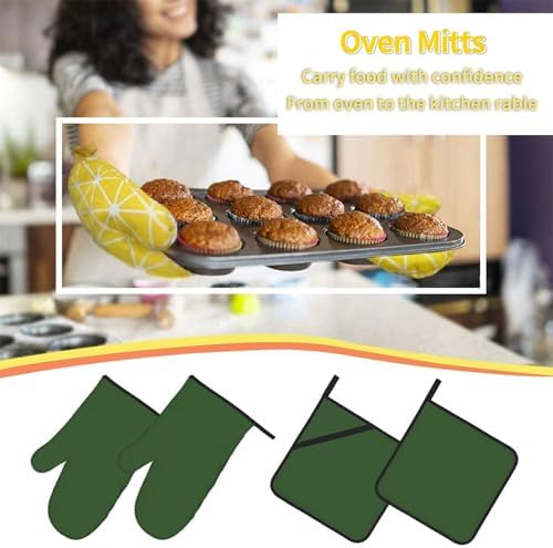 Curdesi 4PCS Oven Mitts Set - Heat Resistant Designated for Cooking BBQ