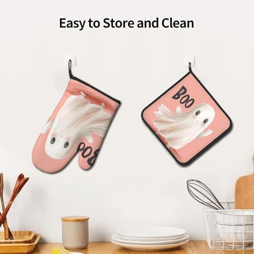 FireDeer Halloween Ghost Oven Mitts Potholder Set