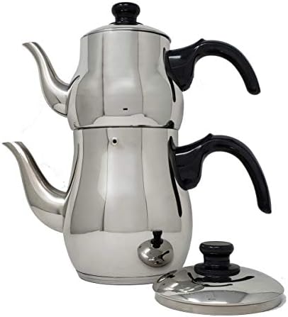 LavoHome Turkish Samovar Style Stainless Steel Double Handle Kettle