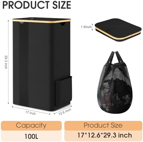 SpaceTrove Large Laundry Basket with Lid 100L Capacity