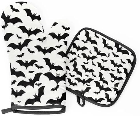Halloween Bat Prints Oven Mitt Set of 2