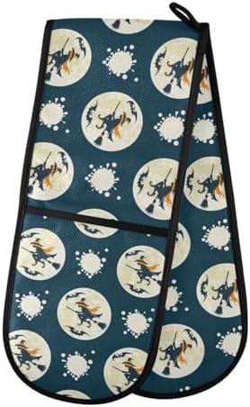 Halloween Full Moon Witch Double Oven Mitts Heat Resistant