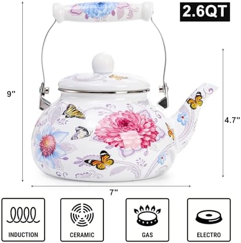 Yopay Vintage Enamel Tea Kettle 26 Quart