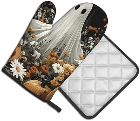 FireDeer Halloween Ghost Oven Mitts and Pot Holders Set