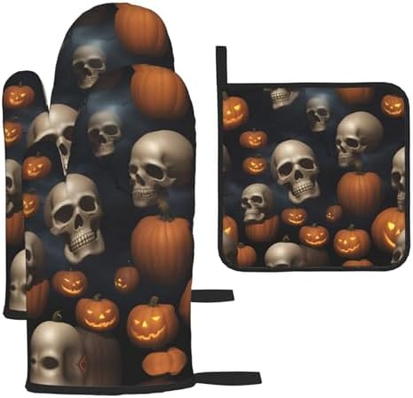 Ogniwo Halloween Skull Heat Resistant Oven Mitts and Pot Holders Set 3pcs