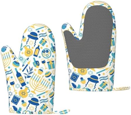 Happy Hanukkah Durable Oven Gloves Heat-Resistant Silicone Mitts for Baking