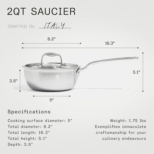 Made In Cookware 2 Quart Saucier Pan 5 Ply Stainless Clad