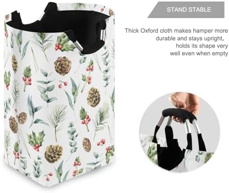 Collapsible Laundry Basket with Handles Waterproof Nursery Storage Christmas Pinecone Design