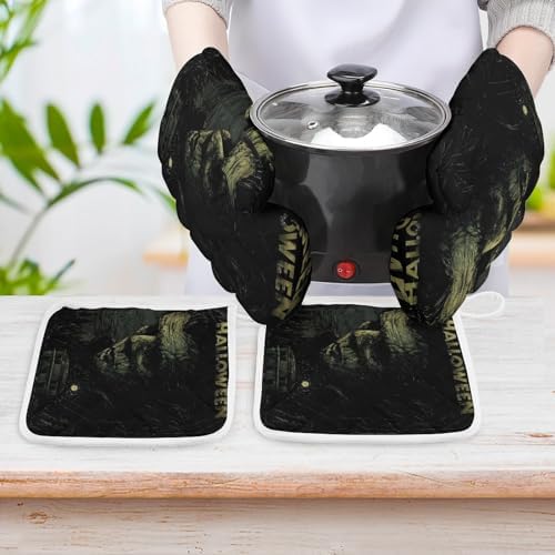 Halloween Oven Mitts Pot Holders Trick or Treat Set