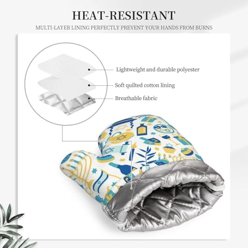 Happy Hanukkah Durable Oven Gloves Heat-Resistant Silicone Mitts for Baking