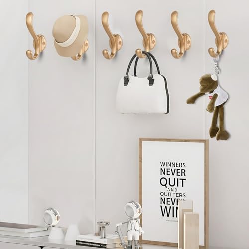 6 Pack Gold Wall Coat Hooks Heavy Duty Double Hooks