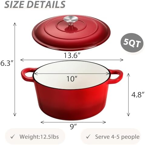Joyfair 5 Qt Dutch Oven Pot with Red Lid