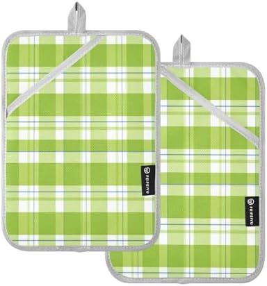Kcldeci Checkered Geometric Green 2-Pack POTHolders