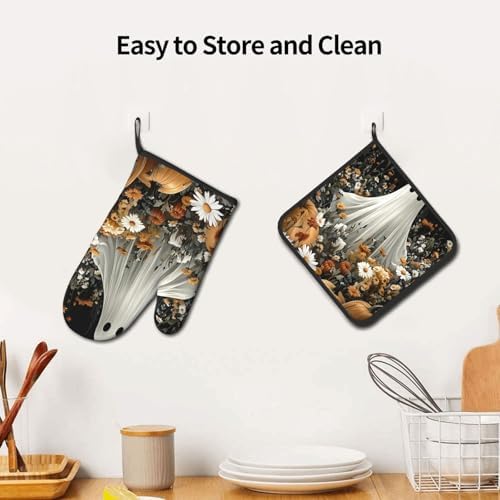 FireDeer Halloween Ghost Oven Mitts and Pot Holders Set