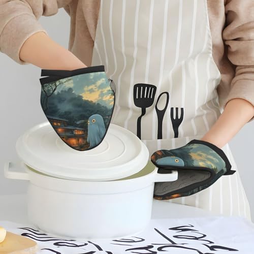 FireDeer Halloween Ghost Mini Silicone Oven Mitts Heat-Resistant Safe Cooking Gloves