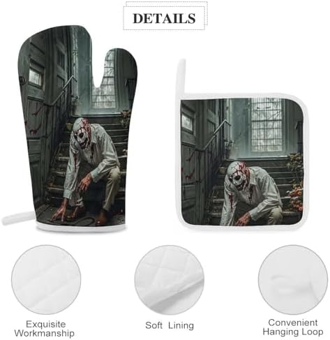 Halloween Horror-Themed Oven Mitts Set for Grilling Baking
