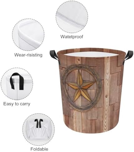 Star on Wood Wall Laundry Hamper Collapsible Storage Basket Home Kitchen Organization
