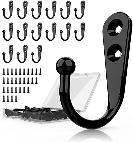 15-Piece Black Wall-Mounted Coat Hooks 30-Piece Screw Set