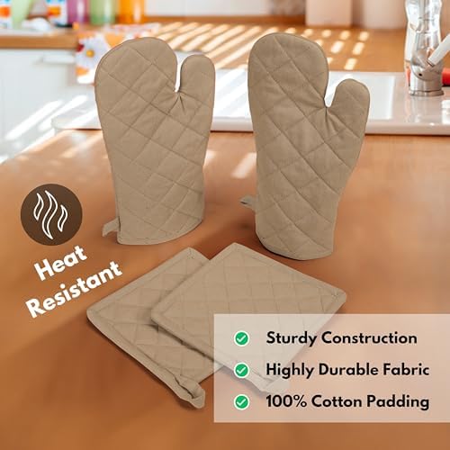 Native Fab 4-Piece Cotton Oven Mitts and Pot Holders Set - Beige