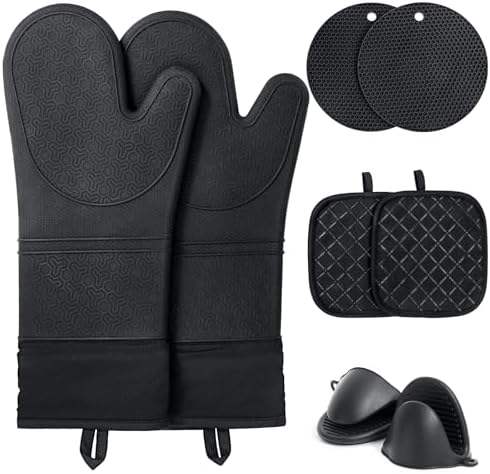 Funnydin Oven Mitts Set - Heat-Resistant Waterproof Kitchen Potholders