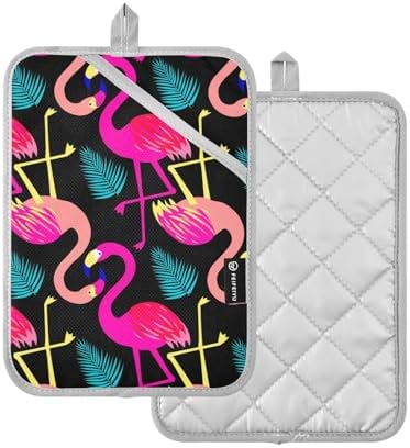 Bright Flamingo Potholder Set for Baking