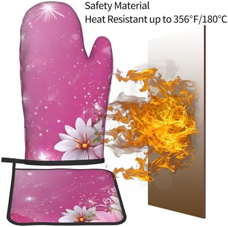 Daisy-Printed Oven Mitts and Pot Holders Non-Slip Kitchen Gloves
