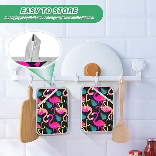 Bright Flamingo Potholder Set for Baking