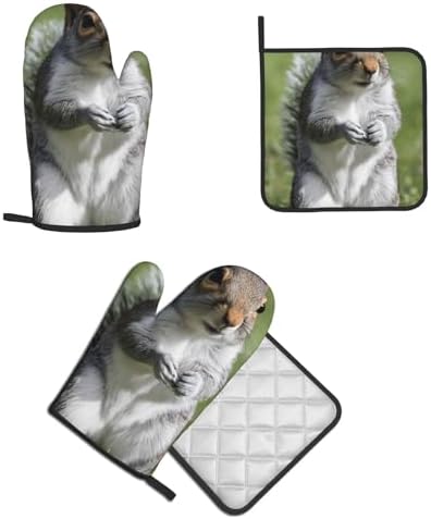 Indoor Red Squirrel Oven Mitts Pot Holders Set