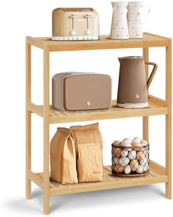 HLXZN 3-Tier Bamboo Freestanding Shelf Unit