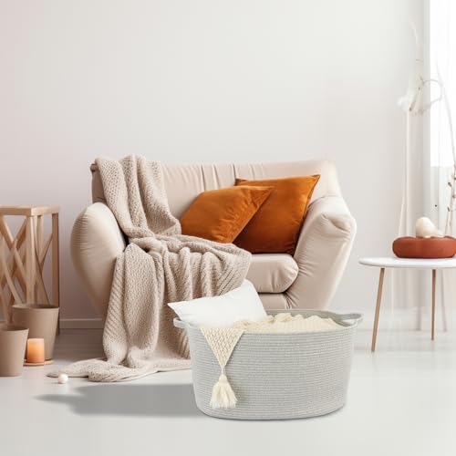 Large Cotton Rope Rectangle Storage Basket for Blankets and Toys