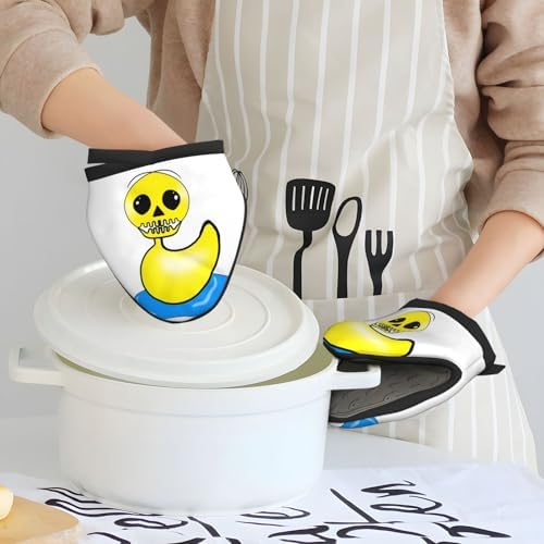 Spooky Halloween Yellow Oven Mitts for Kids and Adults