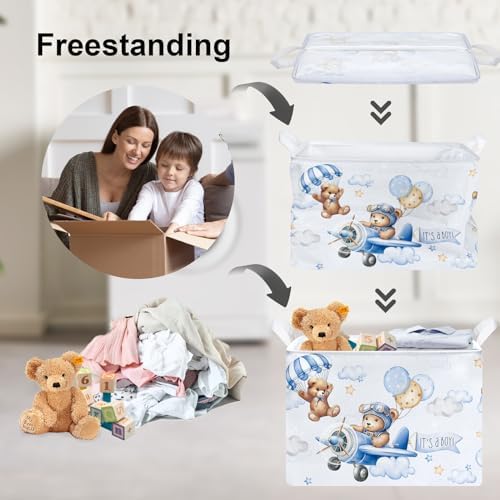 Clastyle 36L Blue Pilot Bear Boy Collapsible Storage Basket