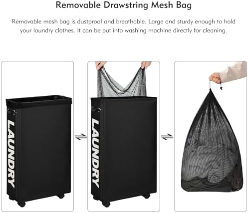 Ultra Portable 29-Inch Slim Laundry Hamper with Wheels Black