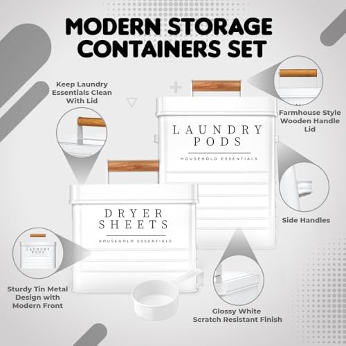 KOANEssentials Farmhouse Laundry Pods Dryer Sheets Container Set