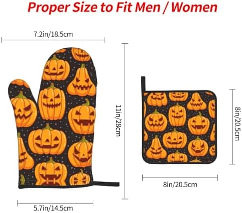 Halloween Pumpkin Pattern Oven Mitts and Pot Holders Set
