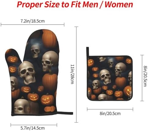 Ogniwo Halloween Skull Heat Resistant Oven Mitts and Pot Holders Set 3pcs