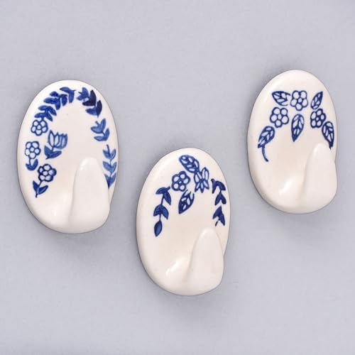 3 Hooks 6 Strips - White Blue Coats Towels Hanging Hook
