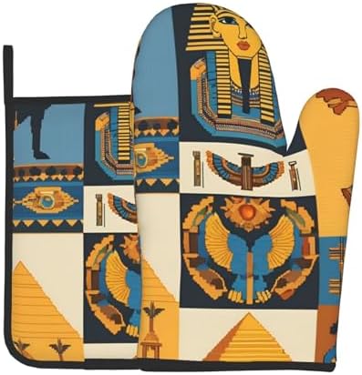 QuopvnAncient Egypt Tribe Series Printed Oven Mitts and Pot Holders Set of 2