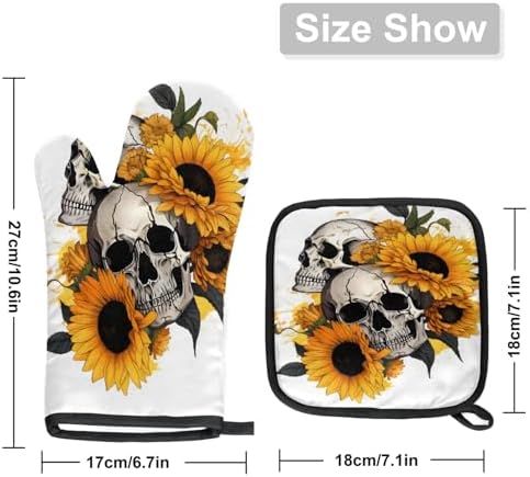 Sunflowers Skull Oven Mitt Set