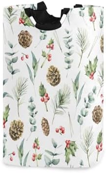 Collapsible Laundry Basket with Handles Waterproof Nursery Storage Christmas Pinecone Design