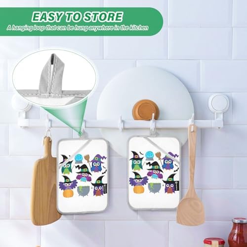 Ourvii 2Pcs Halloween Funny Owl Witches Pot Holder Set