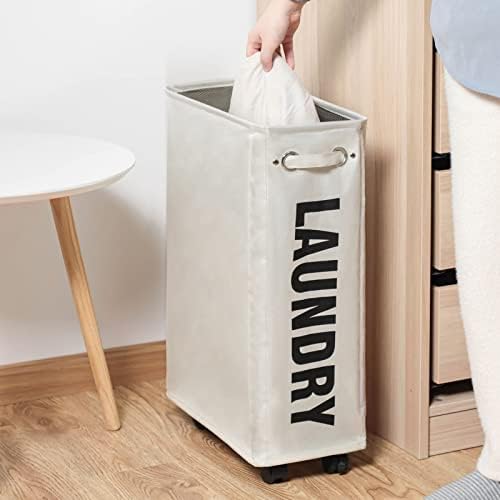 Collapsible Durable Easy to Use 25-Inch Slim Laundry Basket on Wheels