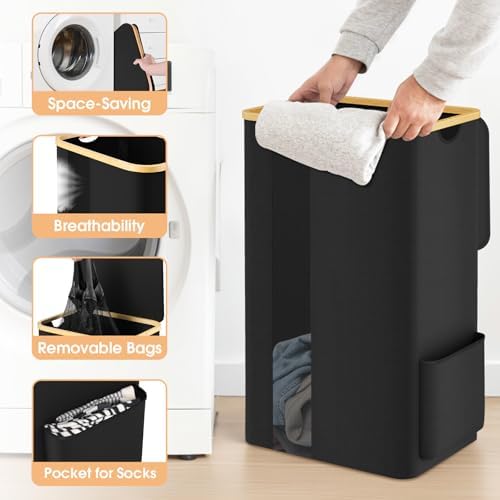 SpaceTrove Large Laundry Basket with Lid 100L Capacity